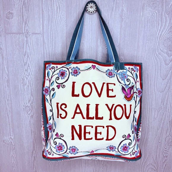 Brighton Bella Tile Tote bag purse “ all you need is love “ beach bag - Picture 7 of 12